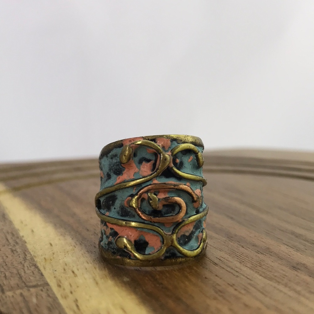 Beautiful Patina Brass Finish Cuff Ring Adjustable